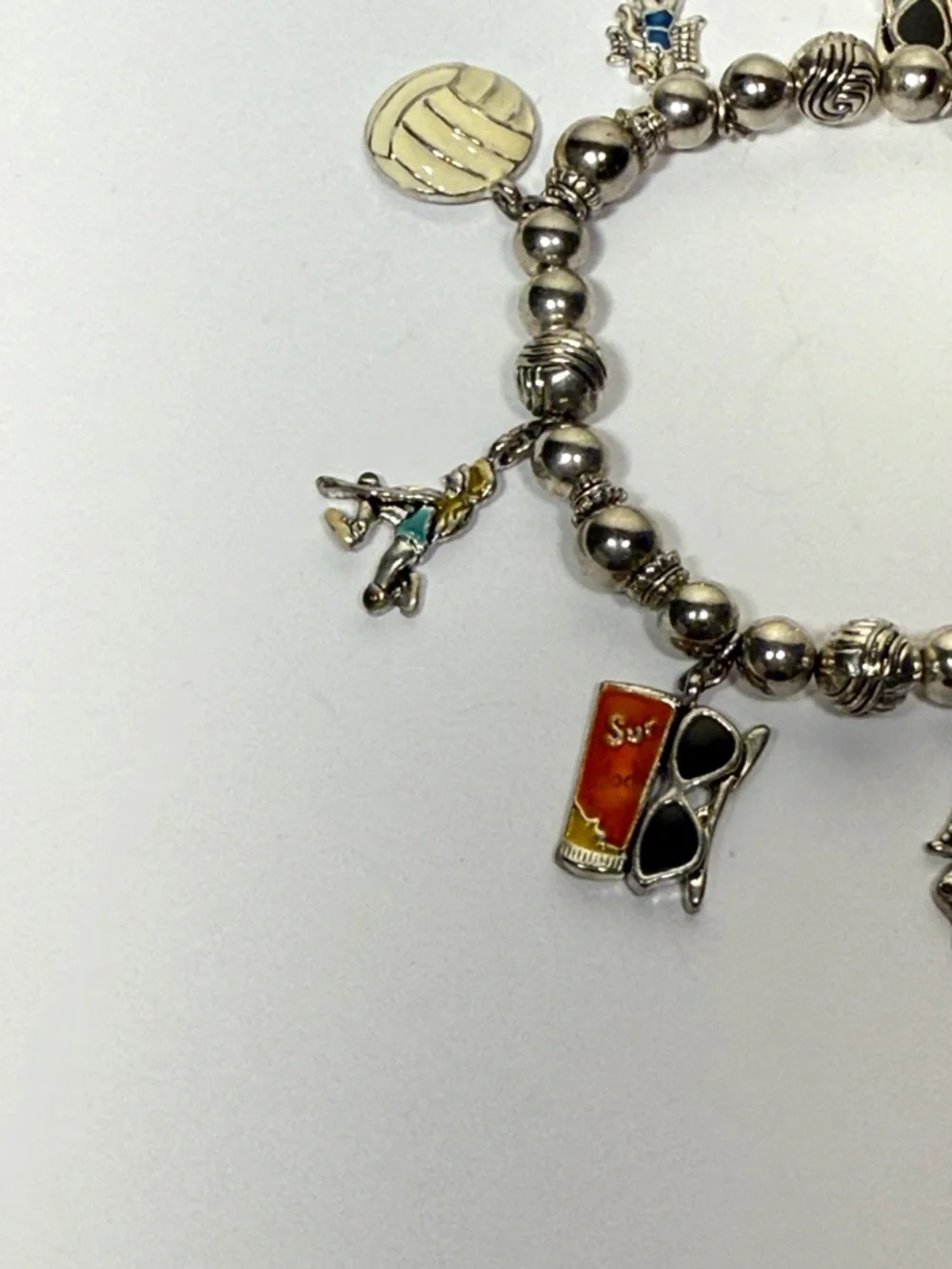 Silver Bead Volleyball position Charm Bracelet